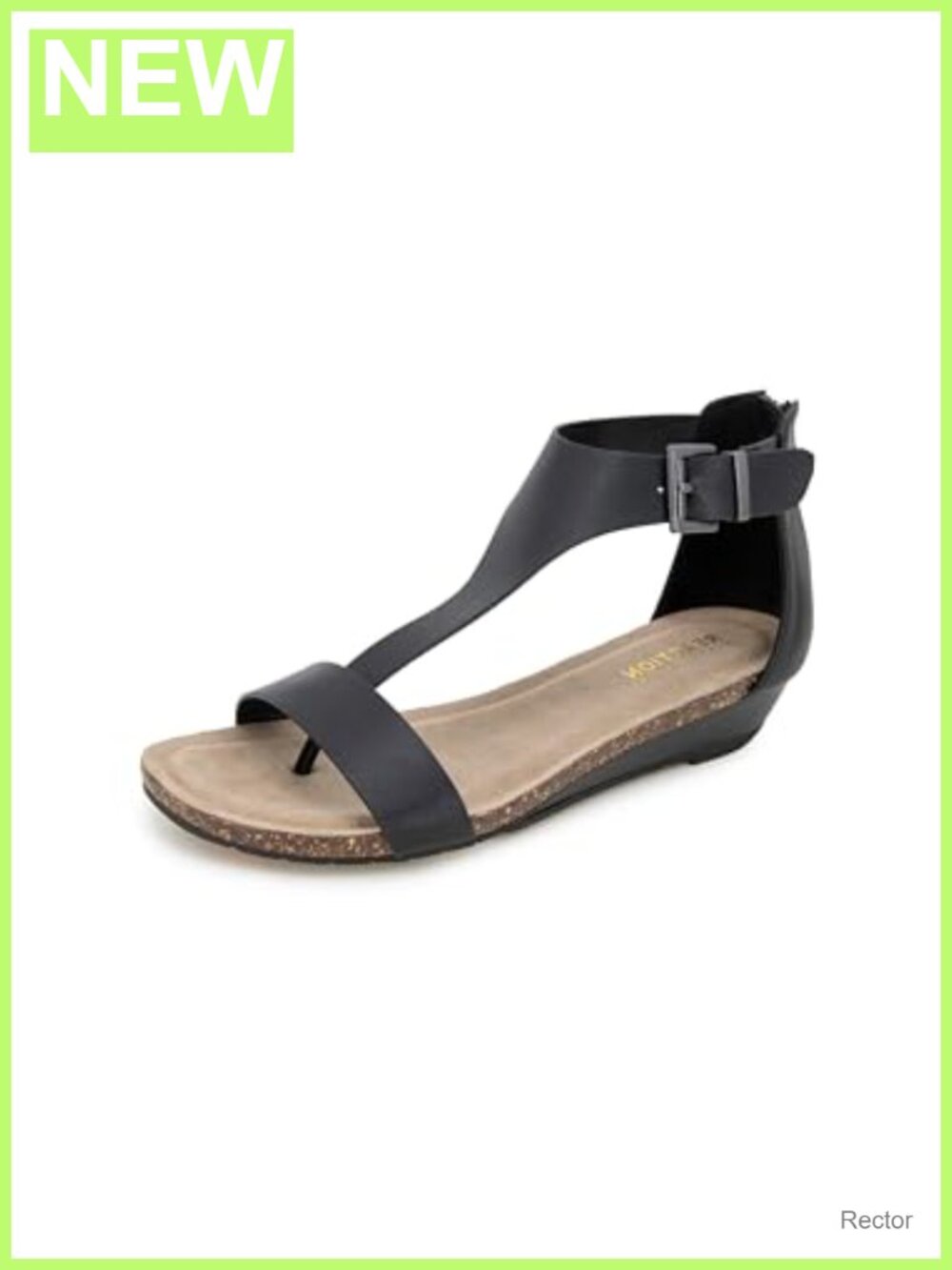 Kenneth Cole REACTION Womens Faux Leather T-Strap Wedge Sandal Open Toe Buckle